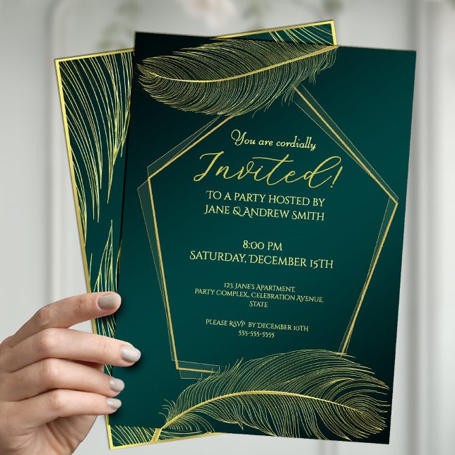 Elegant Gold Feather Geometric Invitation Card On  Inbjudningar (Skapare uppladdad)