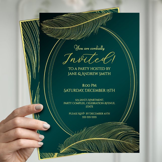 Elegant Gold Feather Oval Frame Invitation Card On Inbjudningar (Skapare uppladdad)
