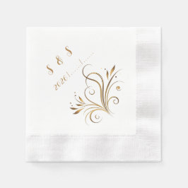 Elegant Gold Filigree & Leaf Flourish Wedding Pappersservett