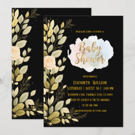 Elegant Gold Floral Botanical Baby Shower  Inbjudningar