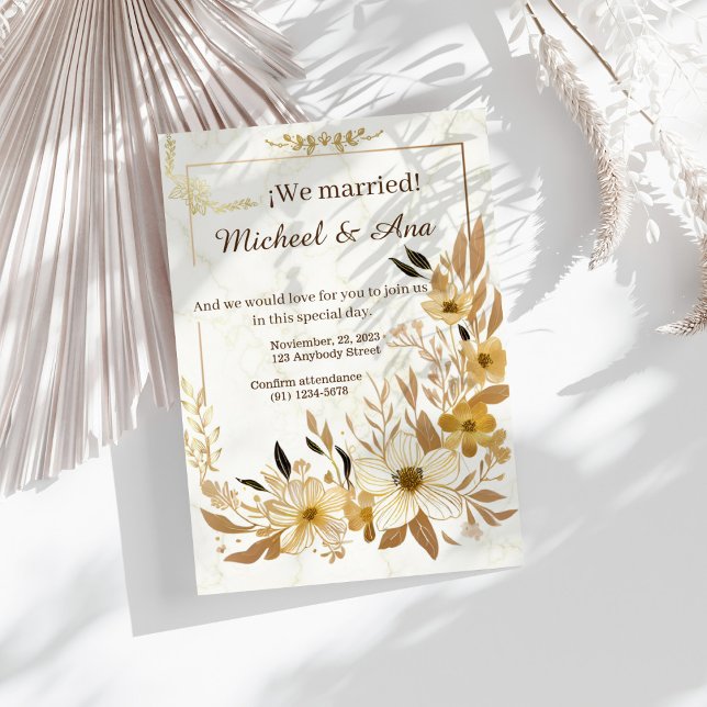 Elegant Gold Floral Golden Wedding Invitation Inbjudningar (Skapare uppladdad)
