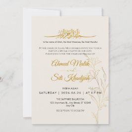 Elegant Gold Floral Islamic Wedding Nikah Inbjudningar