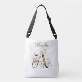 Elegant Gold Floral Letter A Crossbody Bag Axelväska