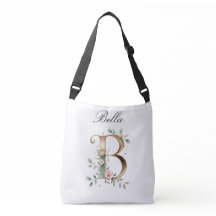 Elegant Gold Floral Letter B Crossbody Bag