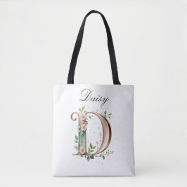 Elegant Gold Floral Letter D All-Over Print Tote Tygkasse