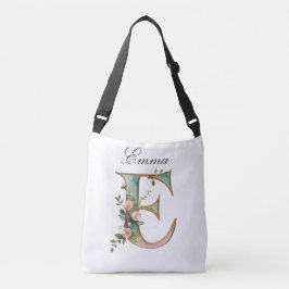 Elegant Gold Floral Letter E Crossbody Bag Axelväska