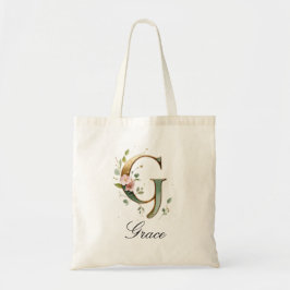 Elegant Gold Floral Letter G Monogram Tote Bag Tygkasse