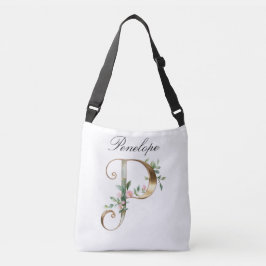 Elegant Gold Floral Letter P Crossbody Bag Axelväska
