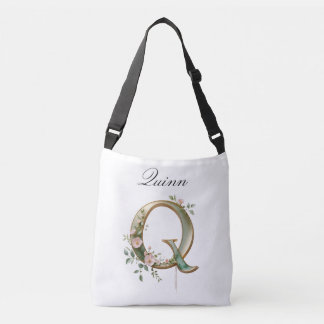 Elegant Gold Floral Letter Q Crossbody Bag Axelväska