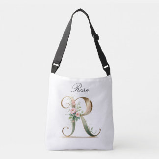 Elegant Gold Floral Letter R Crossbody Bag Axelväska