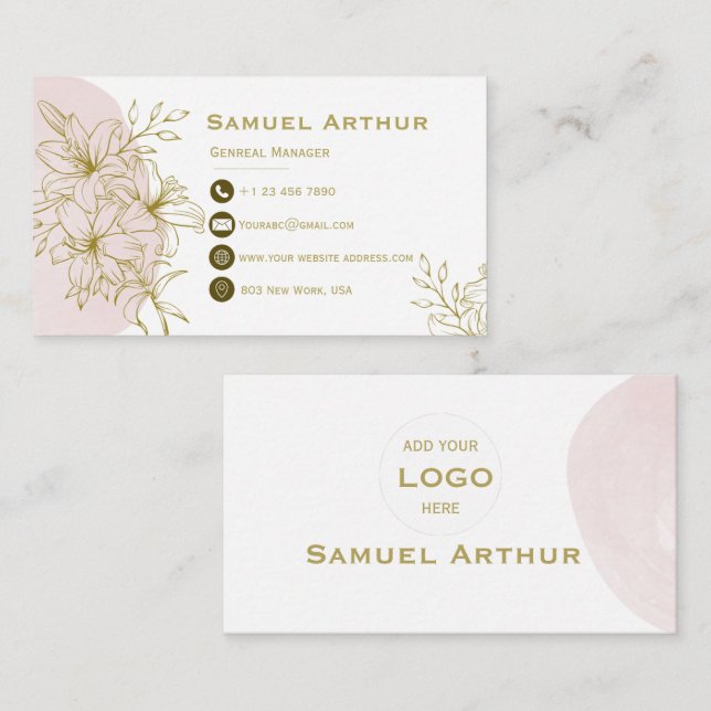 Elegant Gold Floral Lily - Business Card Visitkort (Fram/baksida)