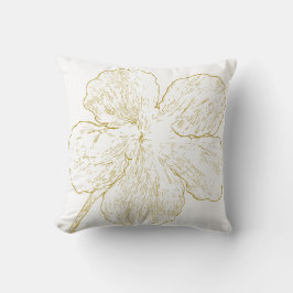 Elegant Gold Floral Line Art Minimalist Kudde