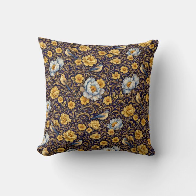 Elegant Gold Floral Pattern Throw PillThrow Pillow Kudde (Framsida)