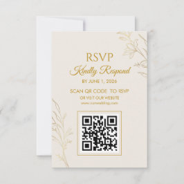 Elegant Gold Floral QR Code Wedding RSVP Card OSA Kort