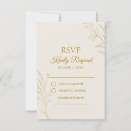 Elegant Gold Floral QR Code Wedding RSVP Card OSA Kort