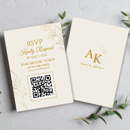 Elegant Gold Floral QR Code Wedding RSVP Card OSA Kort