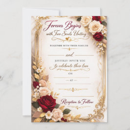 Elegant Gold Floral Romantic Wedding Invitation Kort