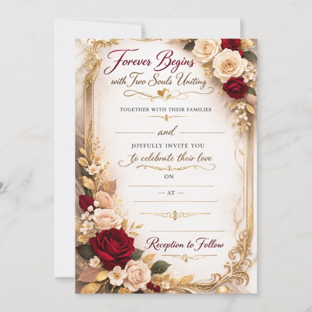 Elegant Gold Floral Romantic Wedding Invitation Kort (Framsida)