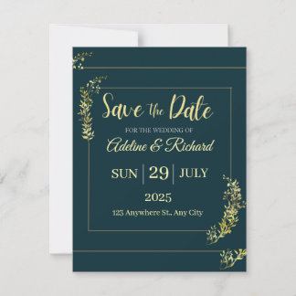 Elegant Gold Floral Save The Date Card Julkort