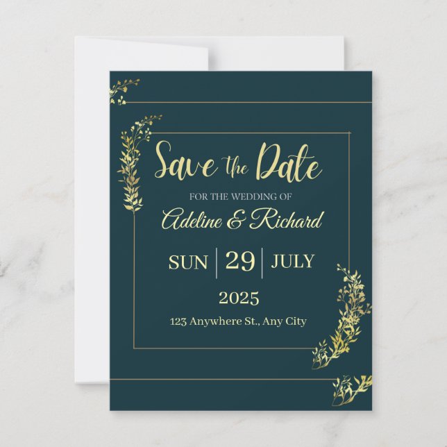 Elegant Gold Floral Save The Date Card  Julkort (Framsida)
