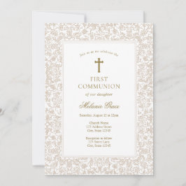 Elegant Gold Floral Traditional First Communion Inbjudningar