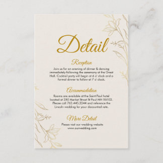 Elegant Gold Floral Wedding Details Enclosure Card Tilläggskort