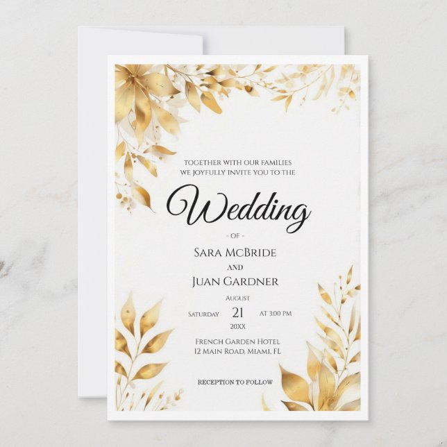 Elegant Gold Floral Wedding Inbjudningar (Framsida)