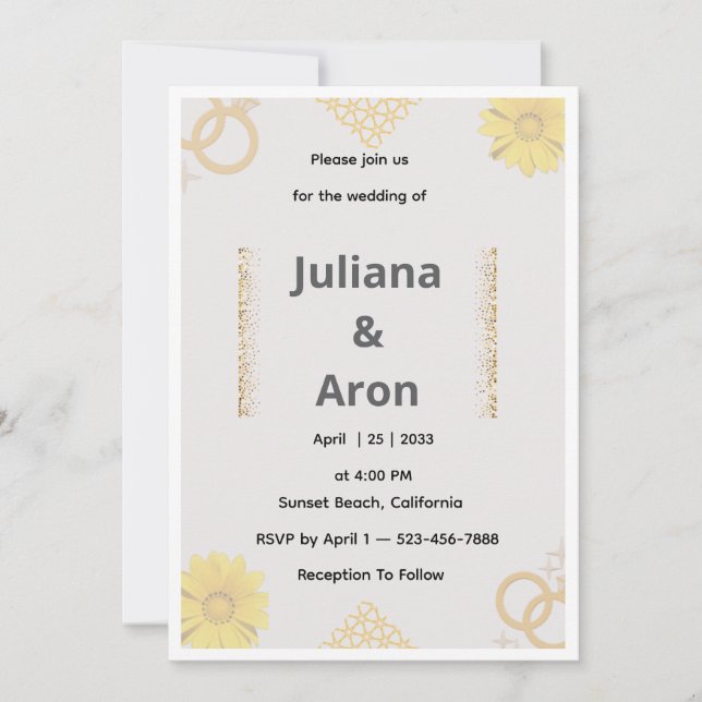 Elegant Gold Floral Wedding Invitation - Chic Gold Inbjudningar (Framsida)