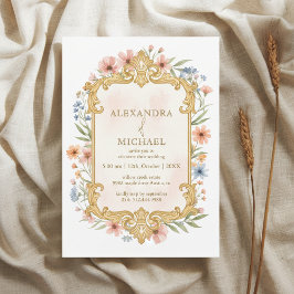 Elegant Gold Floral Wedding Invitation Frame Inbjudningar