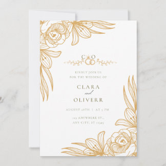 Elegant Gold Floral Wedding Invitation Inbjudningar