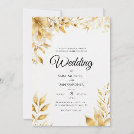 Elegant Gold Floral Wedding Invitation Inbjudningar