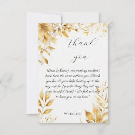 Elegant Gold Floral Wedding Thank You Card Tack Kort
