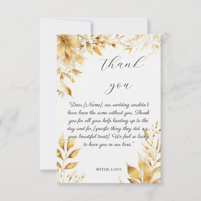 Elegant Gold Floral Wedding Thank You Card Tack Kort (Framsida)