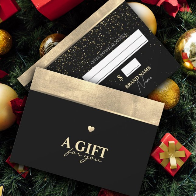 Elegant Gold Foil and Black Gift Certificate (#zazzlemade #giftcertificate #Christmas, #newyear #happynewyear #happyChristmas #sparkles #goldfoil)
