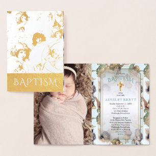 Elegant Gold Foil Änglar Flicka Photo Baptism Folierat Kort