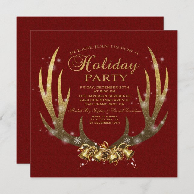 Elegant Gold Foil Antlers-Julfest-inbjudan Inbjudningar (Fram/baksida)
