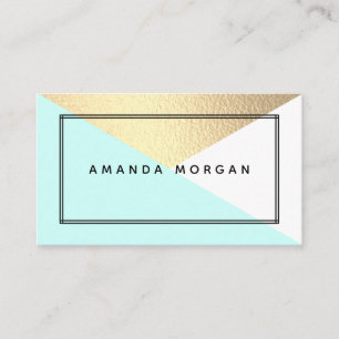 Elegant Gold Foil & Aqua Modern Geometric Stil Visitkort