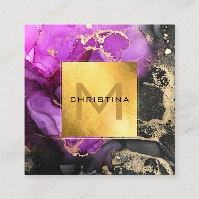 Elegant Gold Foil Black and Lila Etheral DIY Fyrkantigt Visitkort (Framsida)