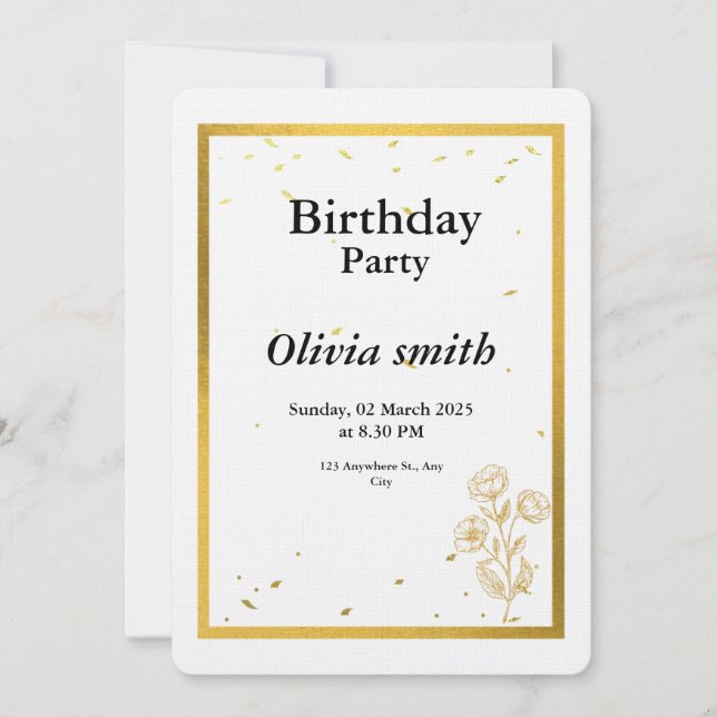 Elegant Gold Foil Blommigt Birthday-inbjudan Inbjudningar (Framsida)
