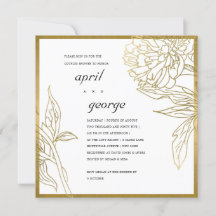 ELEGANT GOLD FOIL BLOMMIGT PAR SHOWER INBJUDAN