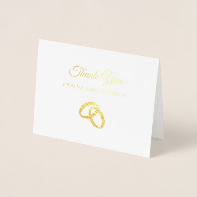 Elegant Gold Foil Bröllop Tack Simple Ringar Folierat Kort (Framsida)
