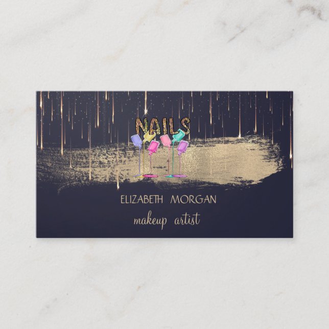 Elegant Gold Foil Brush Stroke Drikes Nagel polska Visitkort (Framsida)