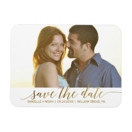 Elegant Gold Foil Calligraphy Save Date Photo Magnet