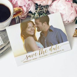 Elegant Gold Foil Calligraphy Save Date Photo Meddelande Vykort