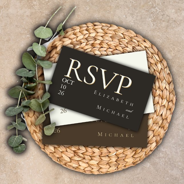 Elegant Gold Foil Charcoal Minimalist Wedding RSVP Tilläggskort (Skapare uppladdad)