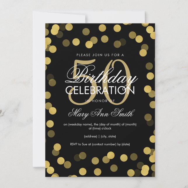 Elegant Gold Foil Confetti 50:e Födelsedagsfesten Inbjudningar (Framsida)