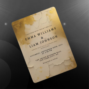 Elegant Gold Foil Cracks Struktur Bröllopsinbjudan Inbjudningar