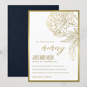 ELEGANT GOLD FOIL FAUX BLOMMIGT SYMPATHY MEMORIAL TACK KORT