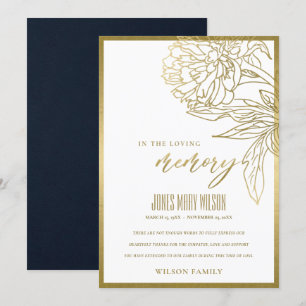 ELEGANT GOLD FOIL FAUX BLOMMIGT SYMPATI MEMORIAL T TACK KORT