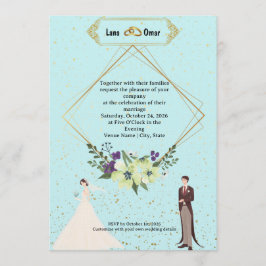 Elegant Gold Foil Geometric Dusty Blue Wedding  Inbjudningar